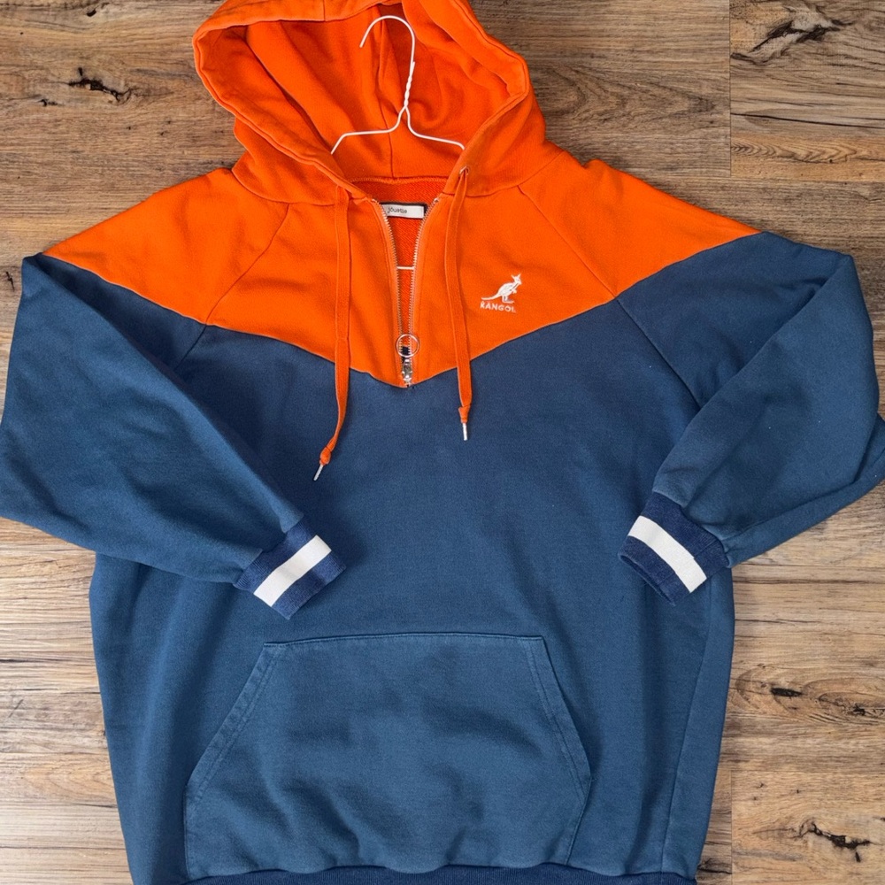 Kangol‎ Jouetie Colorblock Hoodie Men Orange Retro Half Zip Pullover Japanese M